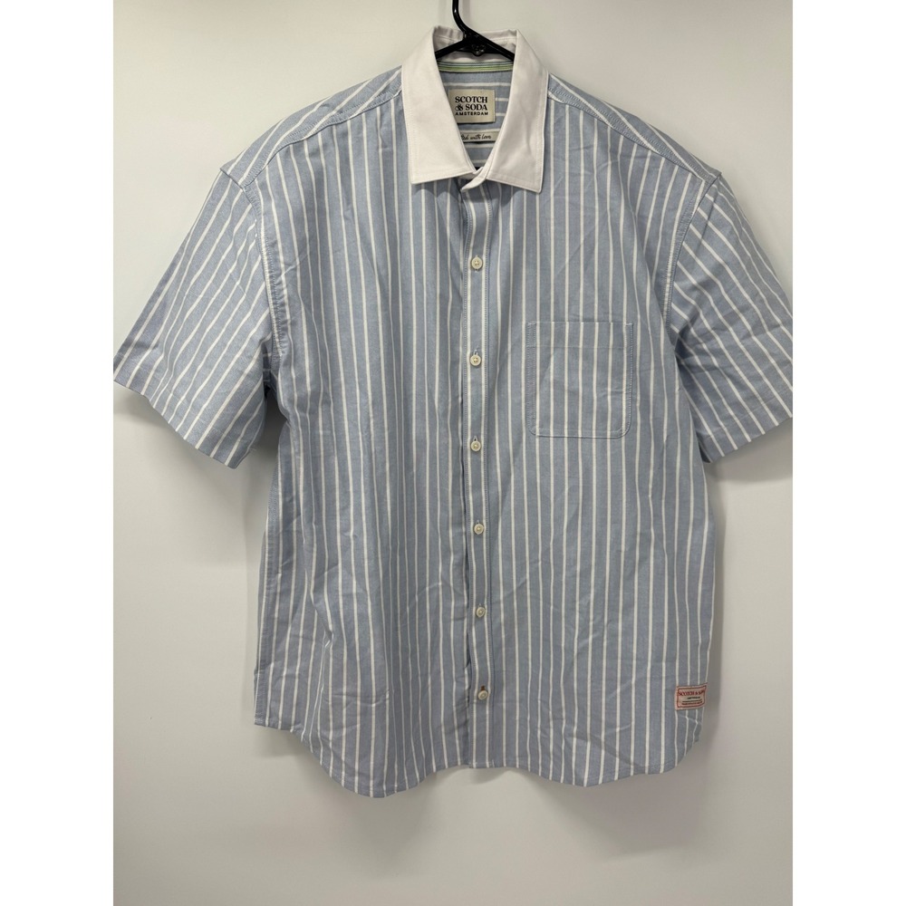 Scotch & Soda Amsterdam Men Sz M Boxy Pinpoint Stripe Riviera Short Sleeve Shirt